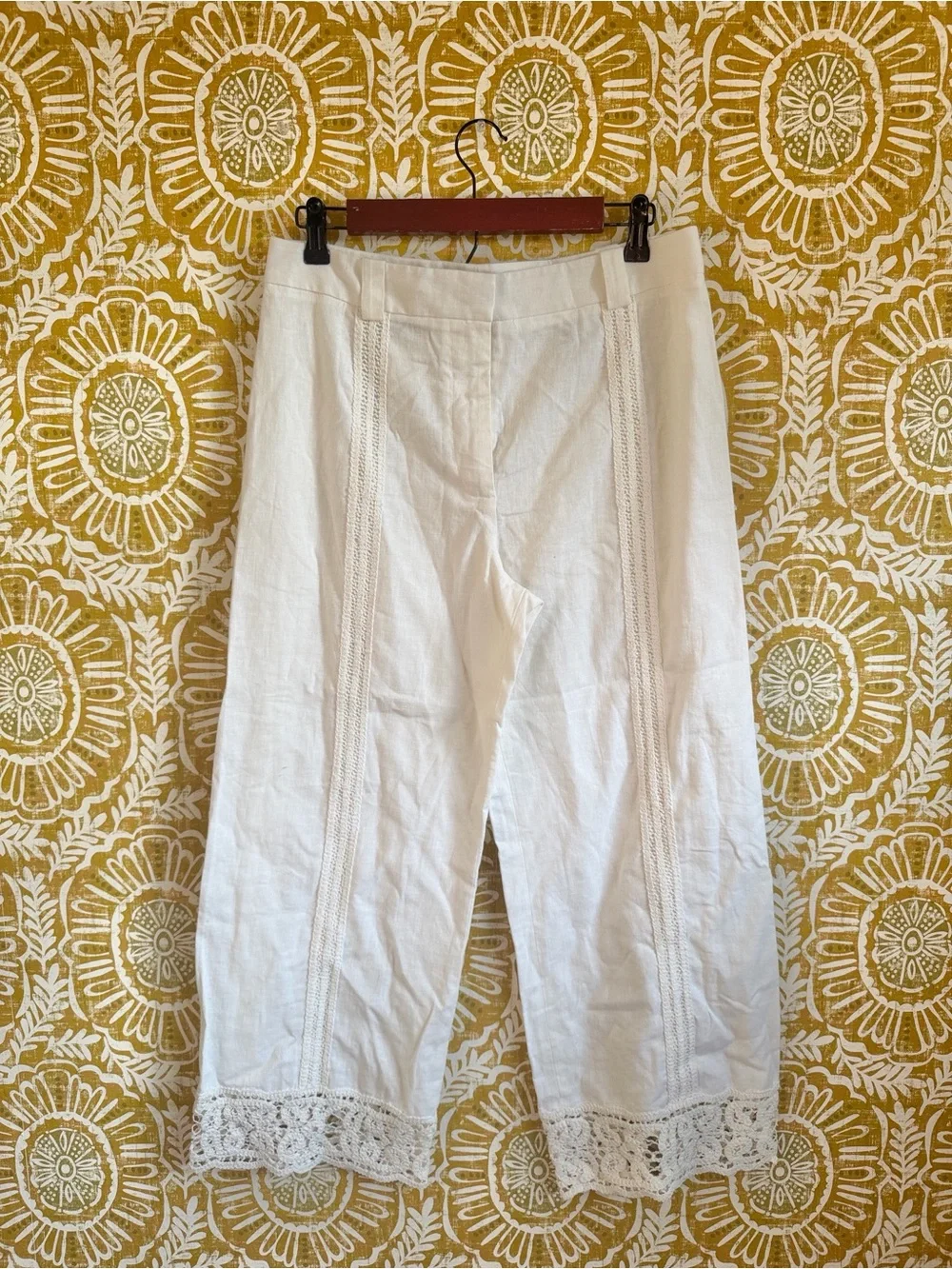 NWT Zara Linen Blend Crochet Wide Leg Cropped Pants Bloggers Fave in Ecru Sz M